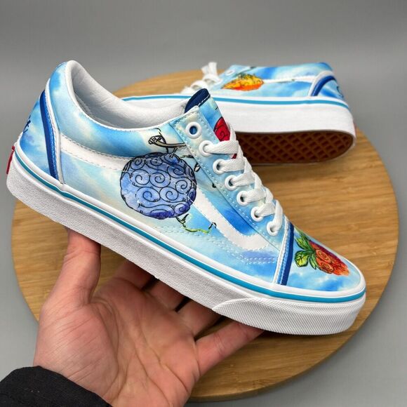 Vans X One Piece Shoes Mens 6.5 Womens 8 Blue "Devil Fruit" Skate Sneakers - Picture 1 of 11